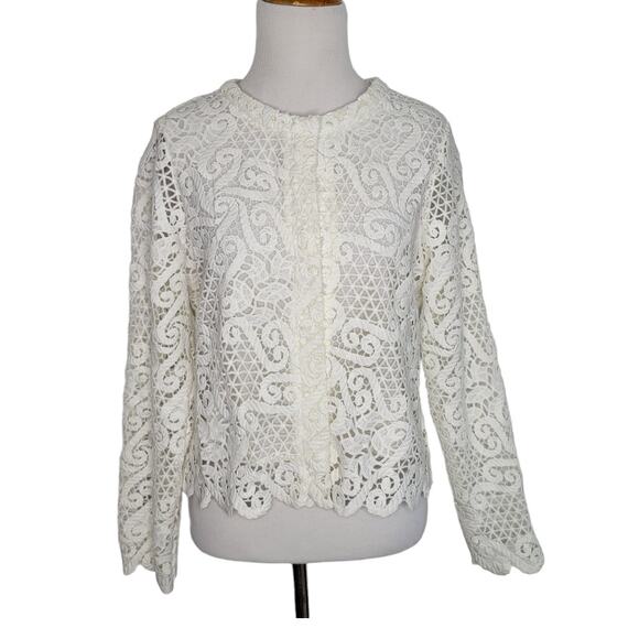 Yoana Baraschi White Lace Jacket Cropped Semi Sheer Scalloped Women 8 - Picture 1 of 14